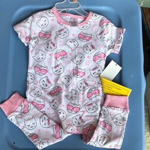 Pink Cat Print Kids Pajamas